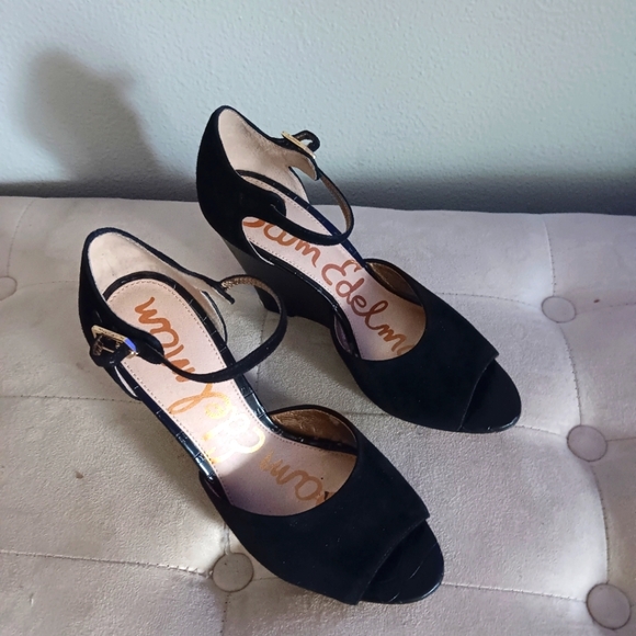 SALE Sam Edelman comfortable Heel black upper strap suede open toe size.7 - Picture 2 of 7